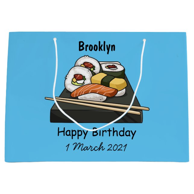 Sushi cartoon illustration large gift bag (Front)