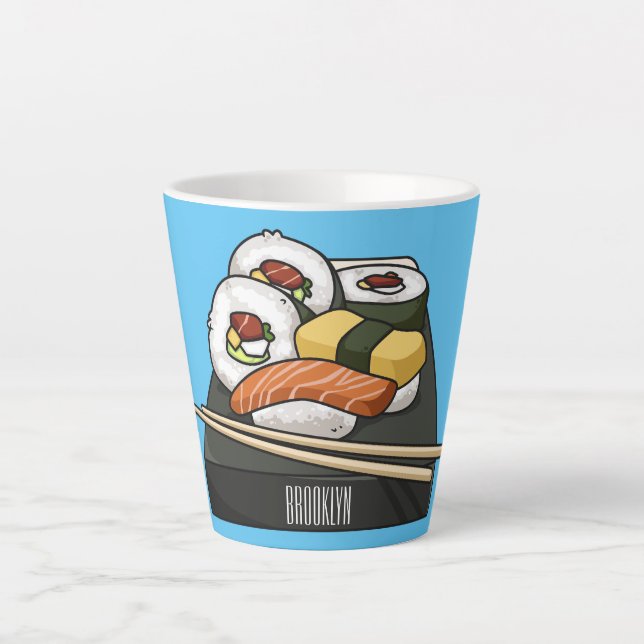 Sushi cartoon illustration  latte mug (Front)