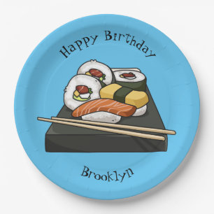 Sushi cartoon illustration paper plate