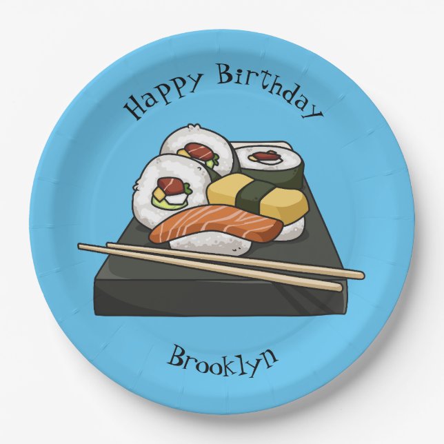 Sushi cartoon illustration paper plate (Front)