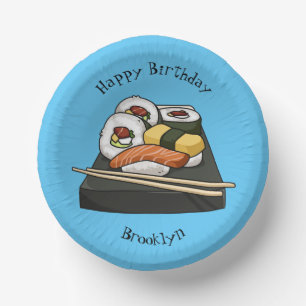 Sushi cartoon illustration paper plate