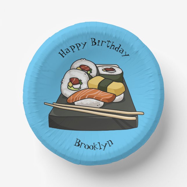 Sushi cartoon illustration paper plate (Front)