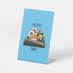 Sushi cartoon illustration pedestal sign