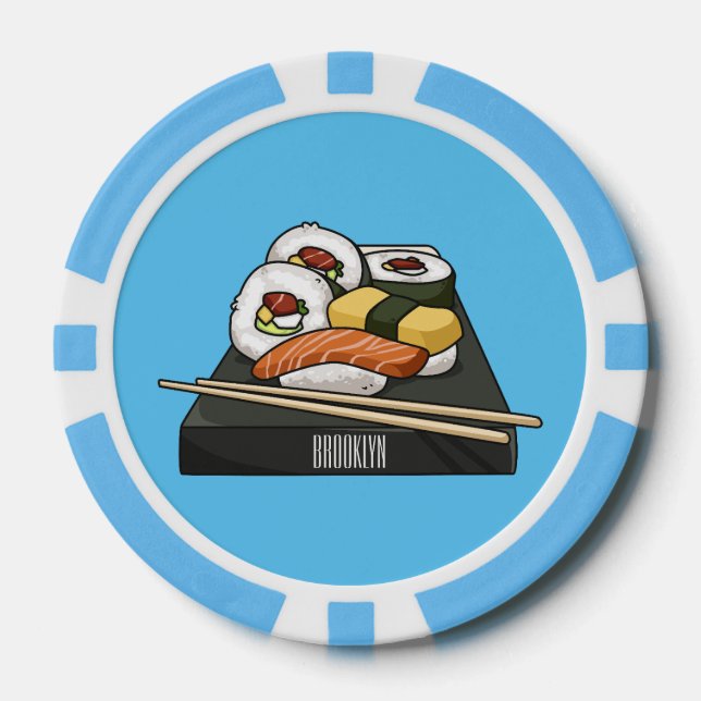 Sushi cartoon illustration  poker chips (Front)