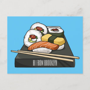 Sushi cartoon illustration  postcard