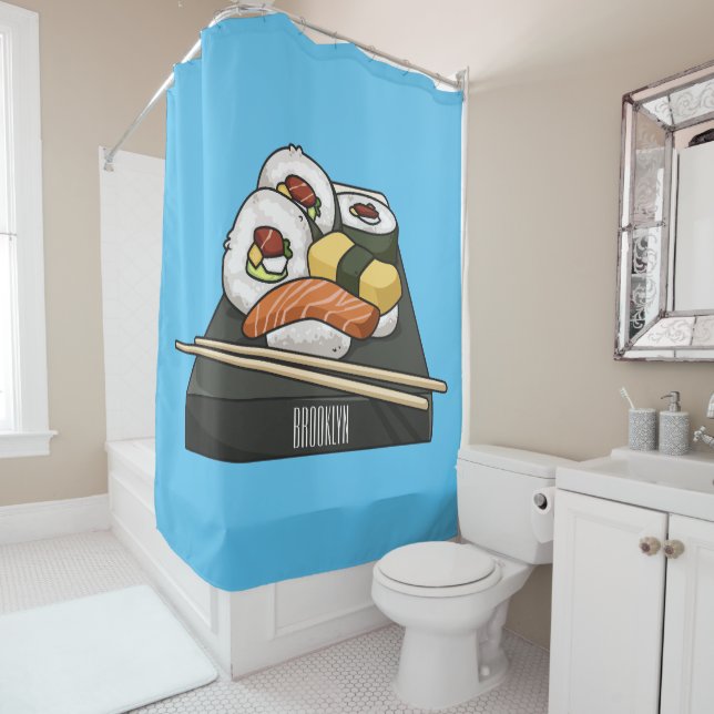 Sushi cartoon illustration  shower curtain (In Situ)