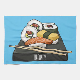 Sushi cartoon illustration tea towel