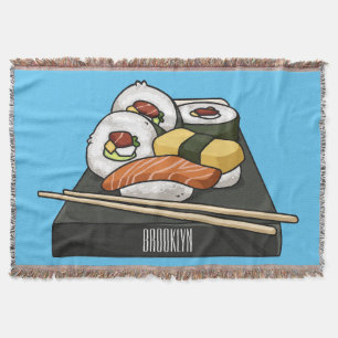 Sushi cartoon illustration throw blanket