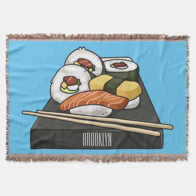Sushi cartoon illustration  throw blanket (Front)