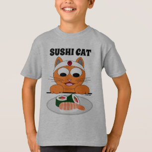 SUSHI CAT Cartoon Cat with Sushi Funny T-Shirt