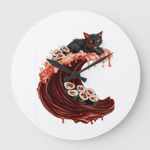 Sushi Cat Dreams  Quirky Japanese Food Kitty Large Clock
