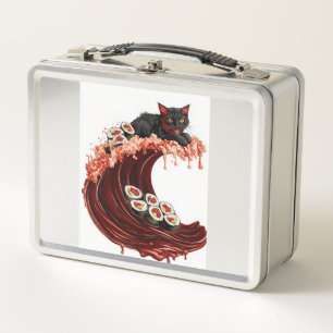 Sushi Cat Dreams Quirky Japanese Food Kitty Metal Lunch Box