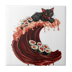 Sushi Cat Dreams Quirky Japanese Food Kitty Tile