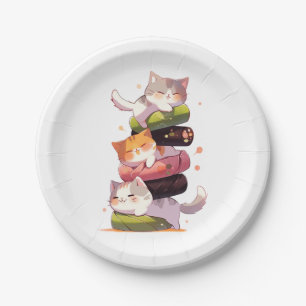 Sushi Cat Miaw   Japanese Anime Style Paper Plate