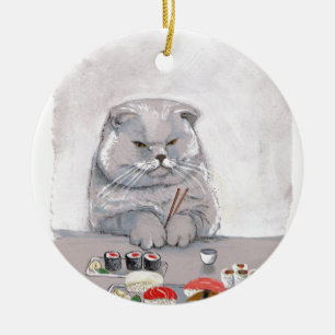 Sushi Cat Mr. Grumps ©CSiravo Ceramic Tree Decoration