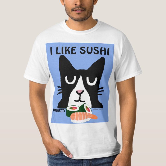 SUSHI CAT, TUXEDO Panda Kitty T-Shirts (Front)