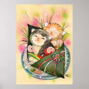 Sushi Cats Kitty Christmas Handroll Poster