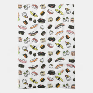 Sushi Characters Pattern Tea Towel