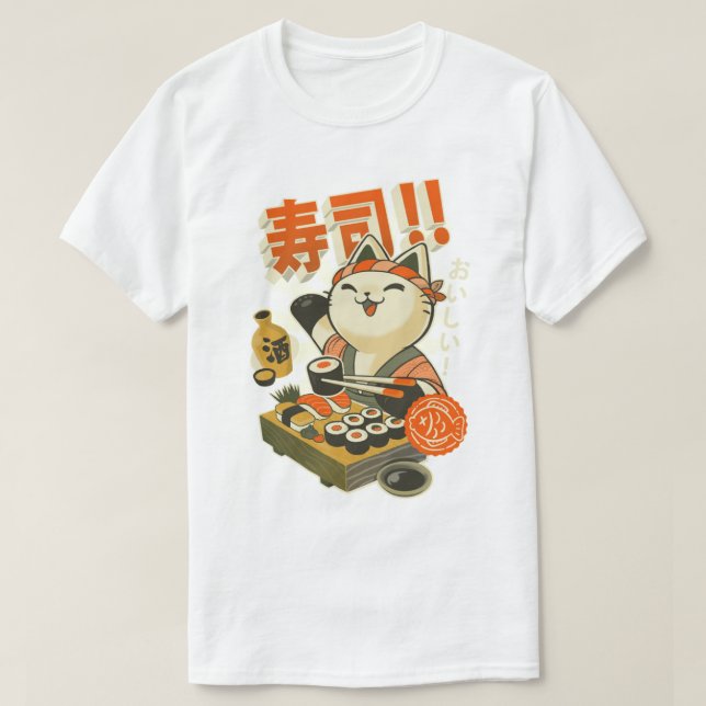 Sushi Chef Cat - Funny Restaurant Kitty - Japanese T-Shirt (Design Front)