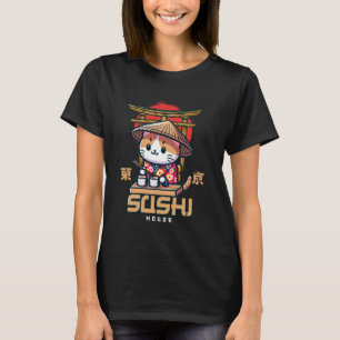 Sushi Chef Kitty in Traditional Japanese Outfit Su T-Shirt