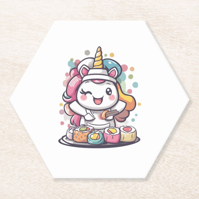 Sushi Chef Unicorn (1) Paper Coaster (Front)