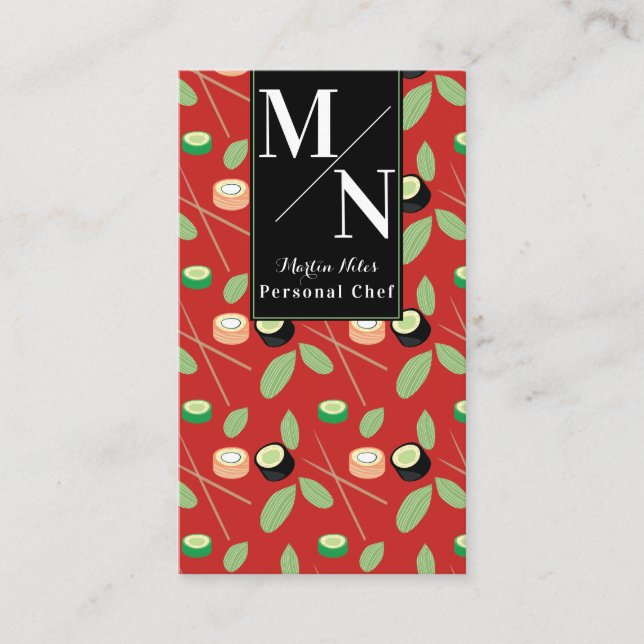 Sushi Chopsticks Greenery Pattern  Business Card (Front)