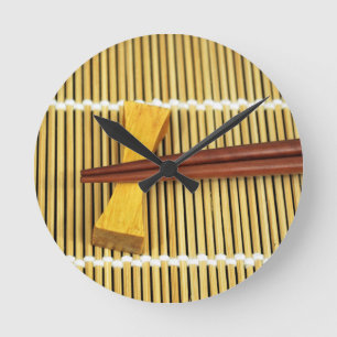 Sushi Chopsticks Sensei Masters Wood Bamboo Round Clock