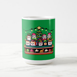 Sushi Christmas Celebration - Festive 8-Bit Design Coffee Mug
