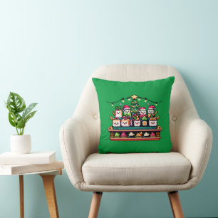 Sushi Christmas Celebration - Festive 8-Bit Design Cushion