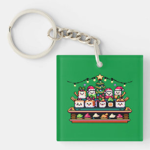 Sushi Christmas Celebration - Festive 8-Bit Design Key Ring
