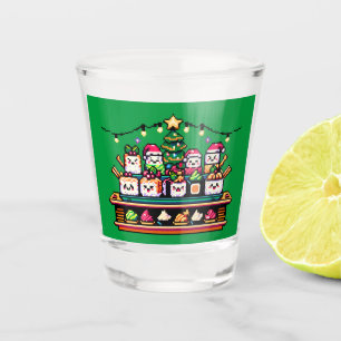 Sushi Christmas Celebration - Festive 8-Bit Design Shot Glass