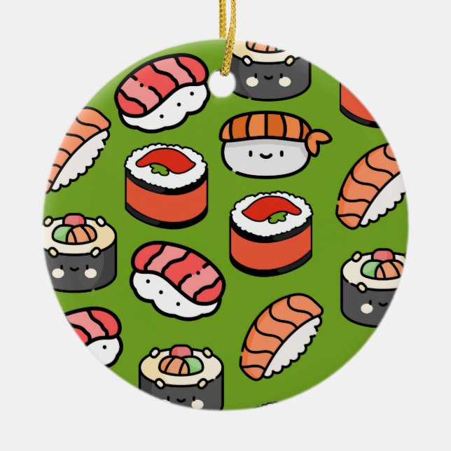 Sushi Christmas Funny Colourful Kawaii Cute Food Ceramic Tree Decoration (Front)