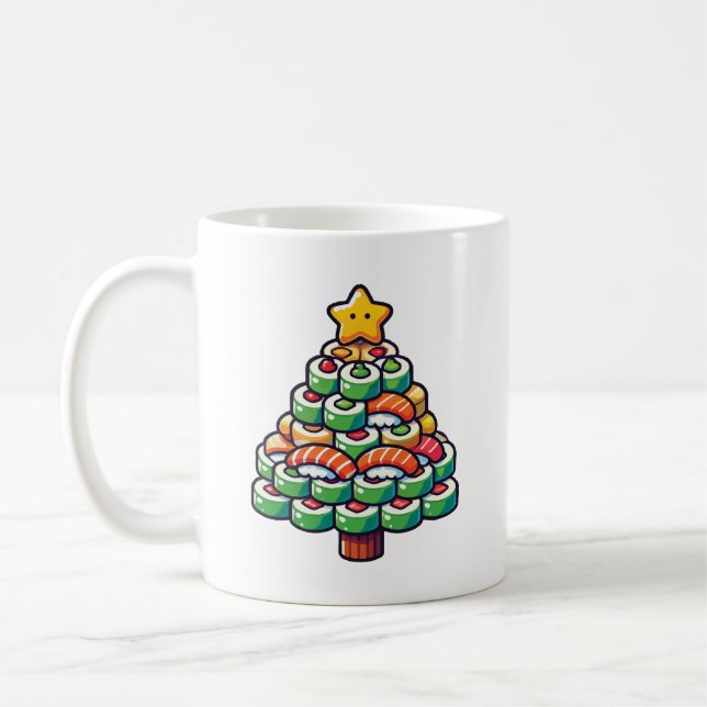  Sushi Christmas Tree - Funny Holiday Foodie Food Coffee Mug (Left)