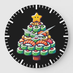 Sushi Christmas Tree - Funny Holiday Foodie Food Large Clock
