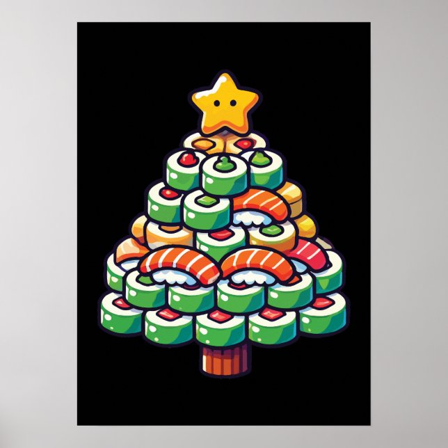  Sushi Christmas Tree - Funny Holiday Foodie Food Poster (Front)