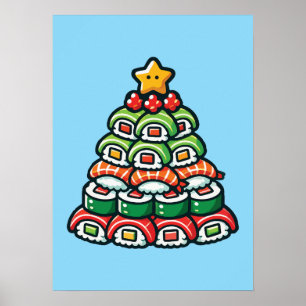 Sushi Christmas Tree - Funny Holiday Foodie Food Poster