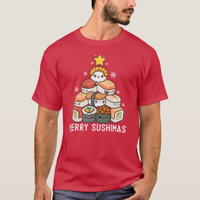 Sushi Christmas Tree Kawaii Japanese Food Art Otak T-Shirt (Front)