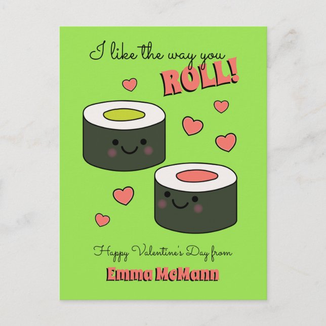 Sushi Classroom Valentine Friendship Cute Kid Card (Front)