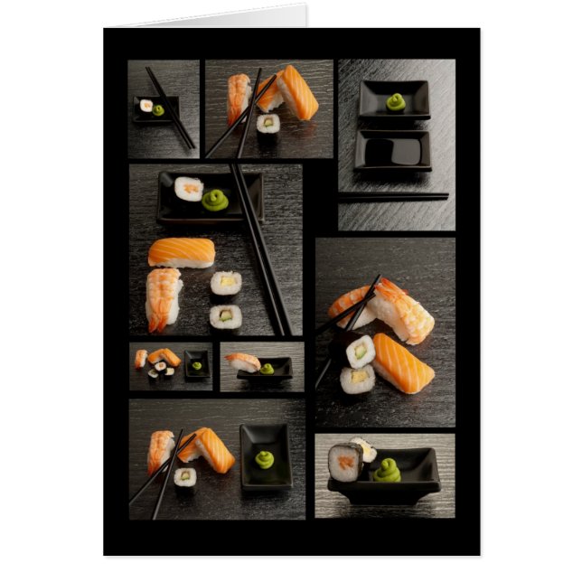 Sushi collection on black background (Front)