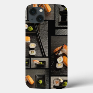 Sushi collection on black background iPhone 13 case
