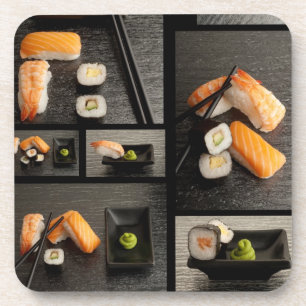 Sushi collection on black background coaster