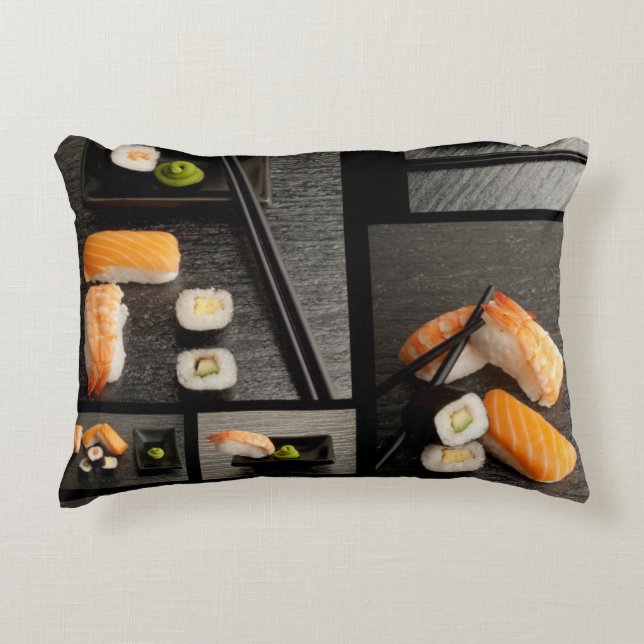 Sushi collection on black background decorative cushion (Front)