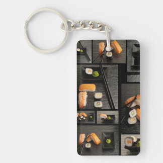 Sushi collection on black background key ring