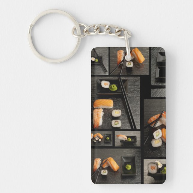 Sushi collection on black background key ring (Front)