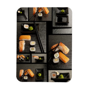 Sushi collection on black background magnet