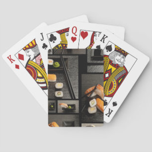 Sushi collection on black background playing cards