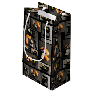 Sushi collection on black background small gift bag