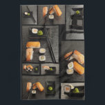 Sushi collection on black background tea towel<br><div class="desc">sushi collection on black background  © and ® Bigstock® - All Rights Reserved.</div>