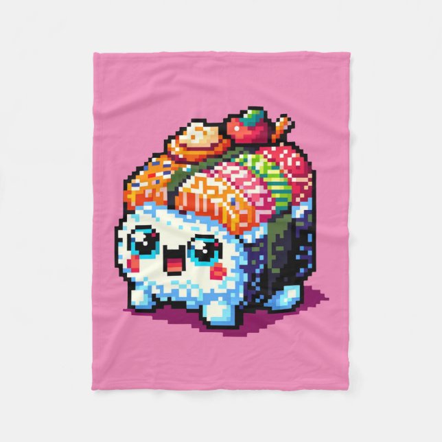Sushi Companion - Playful Pixelated Culinary Art Fleece Blanket (Front)