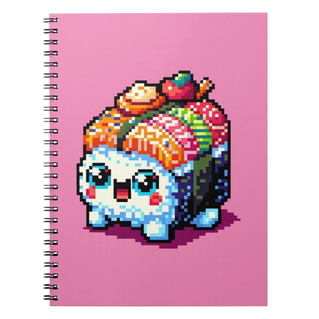 Sushi Companion - Playful Pixelated Culinary Art Notebook (Front)